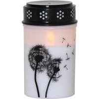 STAR TRADING LED-Kerze LED Grablicht/Grabkerze Pusteblume H: 12cm Timer weiß/schwarz, LED Classic, warmweiß (2100K bis 3000K)