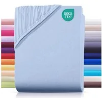 Carpe Sonno Spannbettlaken Jersey 90x200 100x200 120x200 140x200 160x200 180x200 200x200 70x140, Jersey, Gummizug: rundum, (1 Stück), Baumwoll Babybett Spannbettlaken 70x140 Baby Laken Hellblau