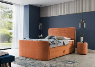 Boxspringbett Schlafzimmerbett BODY 160x200cm in Stoff Rostbraun inkl. Bettka...