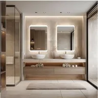 HOKO Badspiegel LED Design Wandspiegel 50x70/60x80cm+Digital Uhr+LED Wechsel (Warmweiß - Kaltweiß - Neutral. Licht mit Touch Schalter und mit Wandschalter einschaltbar. Memory-Funktion.IP44, 5mm HD Glass)