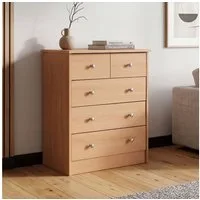 FINEBUY Sideboard SuVa1594_1 Schubladenkommode mit 5 Schubladen 60cm Kommode zeitlos (Kommode 60x70x35 cm Buche mit 5 Schubladen Modern), Kommodenschrank Flur, Design Mehrzweckanrichte