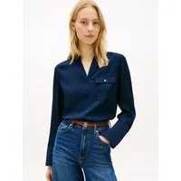 Tommy Hilfiger Langarmbluse VIS TWILL V NECK BLOUSE LS mit Knopfleiste