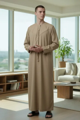 Herren Beige Eid Marokkanische Jubba Robe Djellaba Ramadan Eid Thobe LFS-HM11
