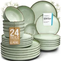 PURE LIVING INTERIOR DESIGN Geschirr-Set Pure Living »Rustic« (24-tlg), 6 Personen, Steingut, Mintgrün, 6 Personen, Steingut, Authentischer Landhausstil, Reaktive Glasur – jedes Stück ein Unikat,…