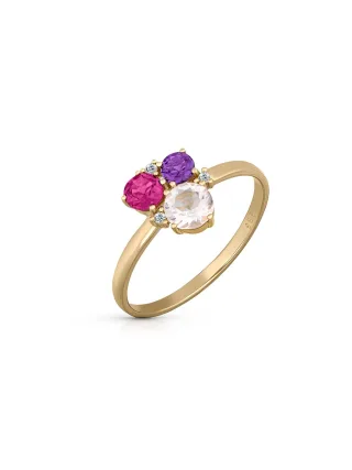 Orolino Ring Gold 585 mit Rosaquartz Amethyst Rhodolith Brillant