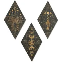 Wiladu Wanddekoobjekt 3er-Set Mondphasen Wanddeko aus Holz, Wohnzimmer Schmetterling Boho