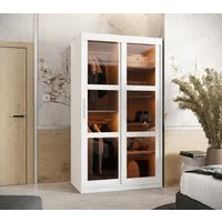 MOEBLO Schiebetürenschrank DEMO mit LED (Kleiderschrank Schwebetürenschrank 2-türig Schrank mit vielen Einlegeböden und Kleiderstange mit LED Gaderobe Schiebtüren Schlafzimmer- Wohnzimmerschrank Modern Design)