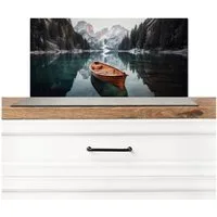 KitchenYeah Küchenrückwand Boot - Berge - Natur - Wasser, (1-tlg), Spritzschutz Küchenrückwand, Wandschutz, 60x30 cm