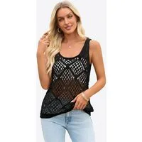 Imily Bela Stricktop Damen gehäkelt Tanktop Rundhals Beach Cover-Up Casual Oberteil (Packung, 1-tlg., 1per-Pack) Lochstrick mit Zopfmuster in Unifarbe