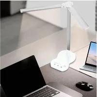 LQWELL Schreibtischlampe Doppelkopf-Schreibtischlampe LED Dimmbar, LED fest integriert, 5 Farben und 10 Helligkeitsstufen Augenfreundliche Leselampe, USB-Aufladung Touch-Steuerung & Memory-Funktion Timer