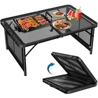 FIVMEN Campingtisch Camping Beistelltisch Klappbar 90×60cm Metallgitterplatte Gartentisch, Höhenverstellbarer Camping Tisch Outdoor Picknicktisch Klapptisch