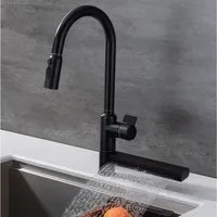 HOMELIVE Küchenarmatur Hochdruck,Küchen Wasserhahn,mit 4 Modi,360° Schwenkbar (Set) mischbatterie ausziehbar Küchen-Einhandhahn,Messing,Schwarz
