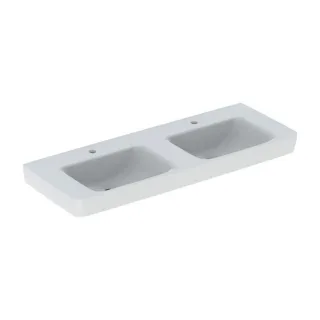 Geberit Renova Plan Doppelwaschtisch 501711008 130x48cm, Hahnloch mittig, ohne Überlauf, weiß KeraTect