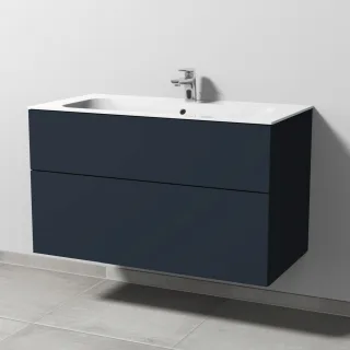 Sanipa 3way Keramik-Set Finion Keramik-Waschtisch und Unterbau mit 2 Auszügen, Marine-Matt SP4011R