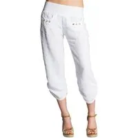 Caspar Leinenhose KHS017 Damen 3/4 Hose aus robustem Leinen mit breitem Stretch Bund - Made in Italy