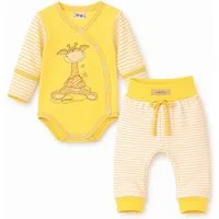 La Bortini Body & Hose Baby Anzug in Gelb Wickelbody mit Kratzschutz Mitwachshose (Erstlingsset unisex 2-teilig) in Gelb, 44 50 56 62 68 74 80 86