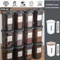 Jungengel Gewürzbehälter Set 12x Stück mit Gewürzmühle mit Deckel Vorratsdose Aufbewahrung, BPA-Freier Kunststoff, (12-tlg., Etiketten dienen nur als Beispiel und werden nicht mitgelifert), Anthrazit / Cappuccino / Transparent, Spülmaschinenkomform, 
