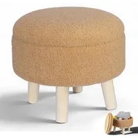 BlingBin Sitzhocker Teddy Samt Fußhocker mit Stauraum, 34cm Runder Polsterhocker (1 Stück, 1 St., Ø34cm), Mini Ottomane Fußstütze für Wohnzimmer Couch Eingang