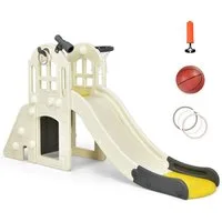 COSTWAY Rutsche 6 in 1 Kinder Rutschbahn, mit Leiter, Basketballkorb&Tunnel