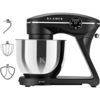 KLAMER Küchenmaschine 1800W, 6L Edelstahl-Schüssel, Knetmaschine mit 10 Geschwindigkeiten & Timer, schwarz, 1800 W, 6 l Schüssel, Spritzschutz, 3 Werkzeuge, Saugfüße, digitales Display, Timer