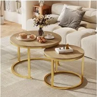 Hiazurm Couchtisch Couchtisch 2er Set mit Marmormuster, Kaffeetisch, Beistelltisch (Satztisch für Wohnzimmer & Büro & Schlafzimme & Balkon, 2er Set), 70x45cm+50x40cm, Rund