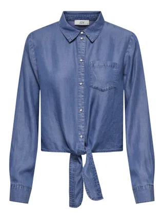 JDY - Bluse mit Knoten-Detail blau - Gr. - 36