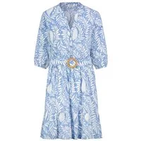 SUBLEVEL Blusenkleid Damen Blusenkleid mit Muster und Gürtel A-Linie, lange Ballonärmel, Gürtel mit runder Bastschnalle