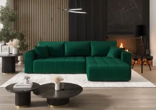 Ecksofa Schlafsofa CAMILA Stoff Monolith Grün Ottomane Rechts