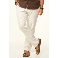 behype Leinenhose im Chinohosen Stil mit Gummibund & Kordel Herren luftige Stoffhose als Sommerhose - Freizeithose