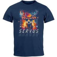 Neverless Print-Shirt Herren T-Shirt Servus Hirsch Trachtenshirt Modern Techno Style mit Print