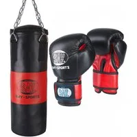 BAY-Sports Boxsack Junior BOX SET Sandsack fertig gefüllt + Boxhandschuhe Kinder Boxset (Komplett Set, 3 Teile), Hochwertige Qualität, Boxen, Kickboxen, Kampfsport