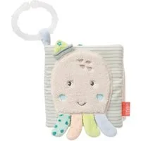 Fehn Greifspielzeug Meereskinder, Stoffbuch Oktopus, mit Ring zur Befestigung an Kinderwagen, Babyschale oder Bett