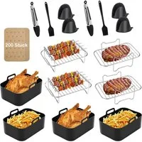 SURFOU Silikonform Airfryer Zubehör Heißluftfritteuse zubehör 26-teilig BPA-frei fürNinja, (für Ninja Foodi AF300EU AF400EU 7,6L-9,5L und die meisten Dual Zone Heißluftfritteusen, Schnell zubereitet, gesund, fettarm, 304Edelstahl, Lebensmittelechtes 