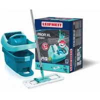 Leifheit Wischmopp Set Wischtuchpresse Profi XL mit Rollen und Bodenwischer, (4-St), Waschbar bei 60°C, Wischbreite 42cm, mit Rollen, 360° Drehgelenk