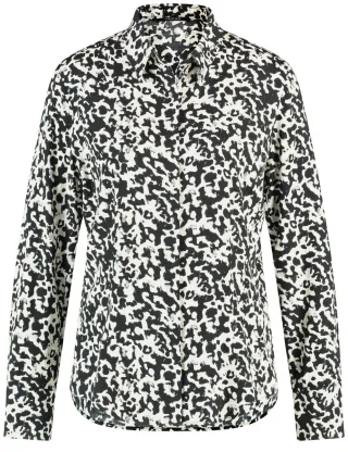 TAIFUN - Taillierte Hemdbluse mit Allover-Print schwarz/weiß - Gr. - 36