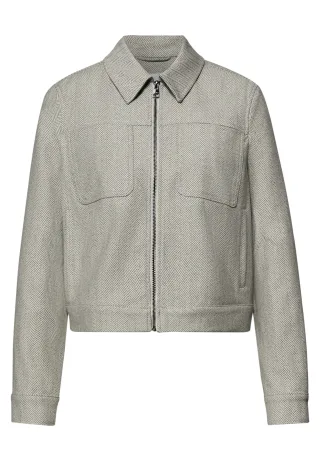 Street One - Jacke mit Fischgrätmuster und Zipper smoke beige - Gr. - 38