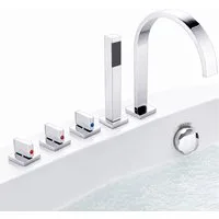 Mucola Badarmatur 5 Loch Badewannenarmatur Wasserhahn Handbrause Wannenrand Armatur Set (Stück, 1-St., 5-Loch Armatur) Modern