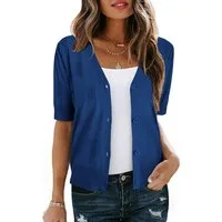 Arach&Cloz T-Shirt Damen Strickjacke kurzärmelig leicht V-Shirt für den Sommer Volltonfarbe Pullover Kurzarmhemd Geeignet Business Freizeit