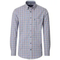 CASAMODA Langarmhemd CASAMODA Herren Freizeithemd Langarm Button-Down Casual Blau Karo