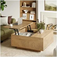 FABATO Couchtisch eckig höhenverstellbar mit verstecktem Staufach Landhaus-Design (1-St), für Wohnzimmer & Home Office