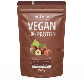 nutri+ 3K Proteinpulver | 1000 g | Proteinpulver mit 3 pflanzlichen Proteinen | vegan Hazelnut