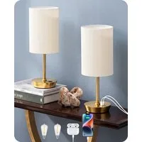 EDISHINE LED Nachttischlampe 2er-Set Tischleuchten mit USB, Dekolampen, LED wechselbar, warmweiß, Touch Dimmbar, kleine Tischlampe mit Ladefunktion