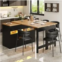 Flieks Kücheninsel Küchenschrank mit 360° drehbarer und klappbarer Arbeitstisch, (Holzoptik Tischplatte Tiefe 40-80cm, Längenverstellbar 120-180cm), ausziehbarer Esstisch & Mehrzweckschrank mit Led-Beleuchtung Schwarz