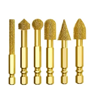 Heavy Duty Rotary Chisels Hexagonal Handle 6pcs Set Compatible with Electric Drills for Metal Stone Ceramic Woodworking