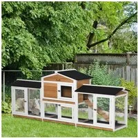 PawHut Kleintierstall mit Freigehege inkl. Rampe Asphaltdach, Tannenholz, für Garten, Weiß