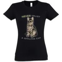 Urban Backwoods Print-Shirt Never Trust A Smiling Cat Damen T-Shirt Katze Kitten Süß Cute (1-tlg) Liebhaber Kitty Spaß Züchter