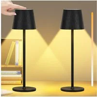 Kityhome Nachttischlampe 2Set LED-Tischlampen - Dreifarbiges dimmbares Licht & 6000 mAh, 3-Stufen Augenschon-System