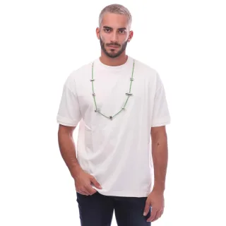 Baumwoll-Rundhals-T-Shirt mit abnehmbarer Halskette in Weiß