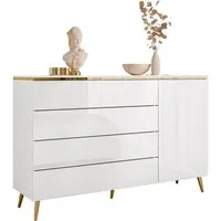 Lookway Kommode AURORA 4S1D weiß glänzend Anrichte mit Schubladen
