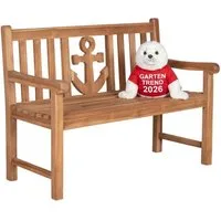 MR.DEKO Gartenbank Teak Anker 120 cm – Massivholz maritim & wetterfest, Sitzbank (2-Sitzer Bank, zerlegt geliefert, ideal für Terrasse, 1-St), Massive Sitzbank Garten und Balkon, 250 kg belastbar
